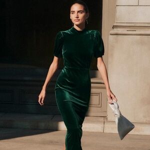 Fabulous Intuition Emerald Velvet Backless Column Midi Dress